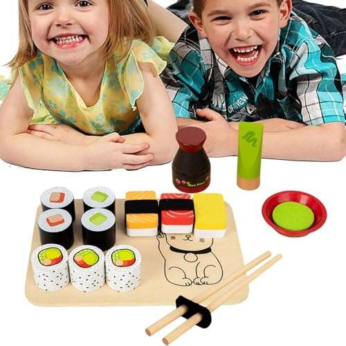 Toy sushi kit – pedagogiskt spel-set, -matlagningsleksaker, köksmatbord | inlärningsaktivitetslåda med spännpinnar för barn, flickor, lekrum i förskoleåldern, underhållningsrum i