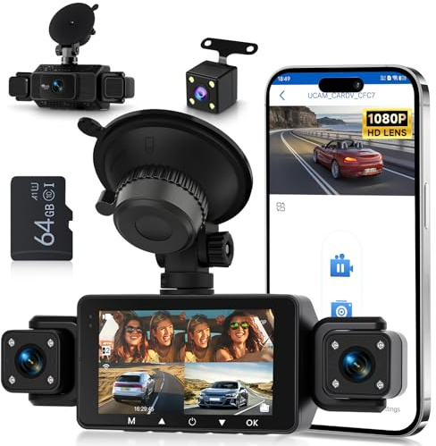 Hodozzy 1080P Dashcam Voiture 360° avec 5GHz WiFi, 4 Caméras Avant Arrière Intérieur Gauche, Nachtsicht Ohne Licht, Écran Tactile IPS 3, Enregistrement en Boucle, Capteur G,Contrôle Via Application