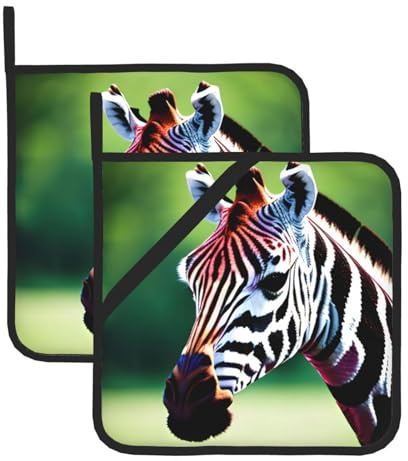 Heat Resistant Potholders Set â€“ Pot Holders for Baking, Grilling, and Cooking â€“ Zebra and Giraffe Full Print Design