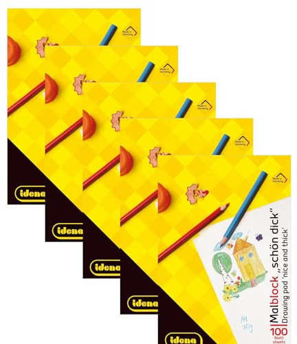 Idena 10390 - Idena Malblock, DIN A4, 100 Blatt, 70 g/m², Schön Dick, 5er Pack Weiß (5 Stück)