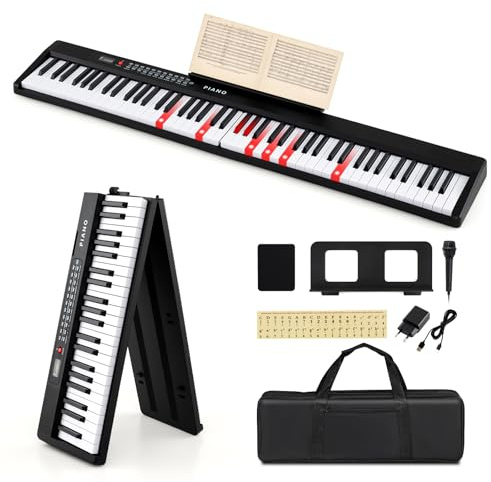RELAX4LIFE Piano Electrónico 88 Teclas Plegable con 1000 Sonidos, 1000 Ritmos, 150 Canciones de Demostración y Altavoces, Piano 88 Teclas con Bolsa de Transporte, Micrófono y Lecciones