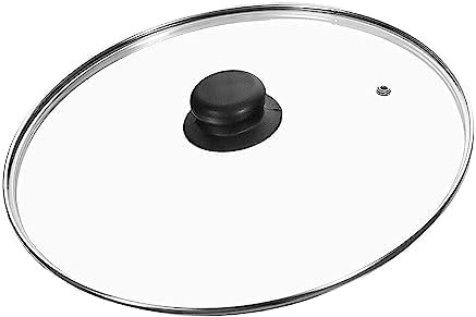 GSV Essentials Universal Tempered Glass Lid for Frying Pan, Pots, Wok, Saucepan, Transparent Glass Cast Iron Lid for Skillets, Toughened Glass Lid with Stainless Steel Rim, Dishwasher Safe (30 cm)