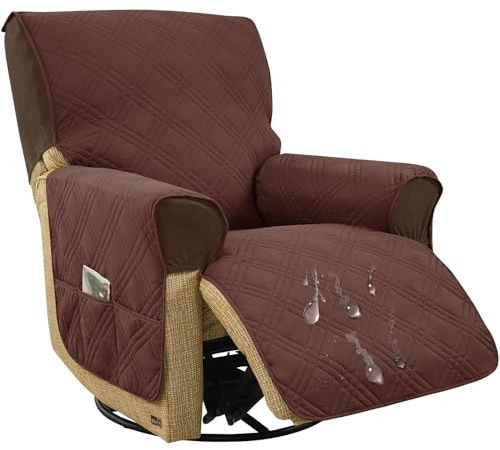 HOMECOVER Wasserdicht Sesselschoner für Relaxsessel | Rutschfeste Sesselauflage für Fernsehsessel mit 6 Taschen, Waschbar, für Haustiere & Kinder-Kaffee-1 Sitzer