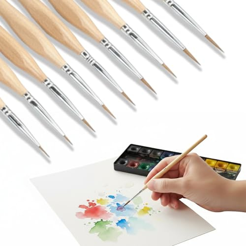 Feine Pinsel Set, 10 Stück Ästhetische Feinspitze Aquarellpinsel für Acryl, Öl, Aquarell, Miniaturmalerei, Malen Nach Zahlen, Schulbedarf