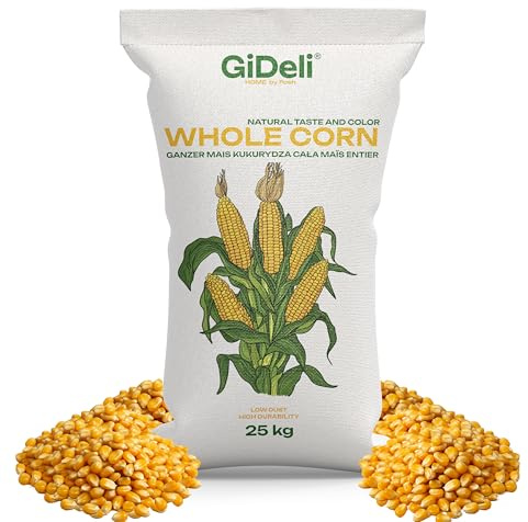 GiDeli Maïs jaune 25 kg – Grains de maïs entiers de qualité alimentaire – Nourriture pour poules, canards, chevaux et pigeons
