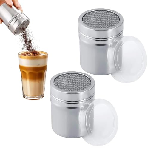 VTYTZZ 2 Stück Kakaostreuer Für Cappuccino,Puderzuckerstreuer,Mehlstreuer Mit Deckel,Mehlstreuer Mit Feinem Sieb & Deckel,Zimtstreuer,Kakao Streuer Cappuccino,Staubzuckerstreuer,Für Backen Und Kochen