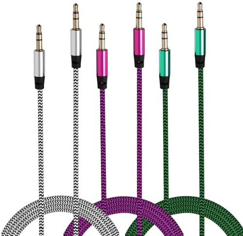 3pcs 3.5mm Auxiliary Cable, Aux Cable, 1m Male to Male Stereo Audio Jack Cable, TRS Audio Cable for Car, Headphones, Smartphone, Tablet, Laptop, PC, Speaker and Home Audio Systems, Braided Design