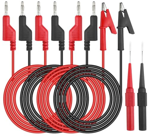 Fousenuk Fiche Banana à Pince Crocodile + Sondes, Pinces Crocodiles, Kit de Fils de Test Câble, Cordon Multimètre Testeur Electrique, pour Mesures Électriques Domaines Industriel, Commercial