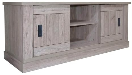 Bricozone Mobile Porta TV Moderno 2 Ante Scorrevoli Vano A Giorno 145x46x60 Cm In Legno Melaminico Base Per TV Grande Credenza Bassa Contenitore Per Soggiorno Studio Camera Da Letto (Rovere Alaska)