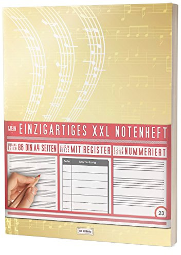 Mein Notenheft / 86 Seiten, 44 Blätter, 12 Systeme / Mit Register und Seitenzahlen / PR301 „Goldene Noten“ / DIN A4 Soft Cover