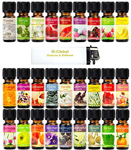 27er Set verschiedene Duftöle Aromaöle Raumduftöle in je 10 ml Fläschchen + 1 Feuerzeug