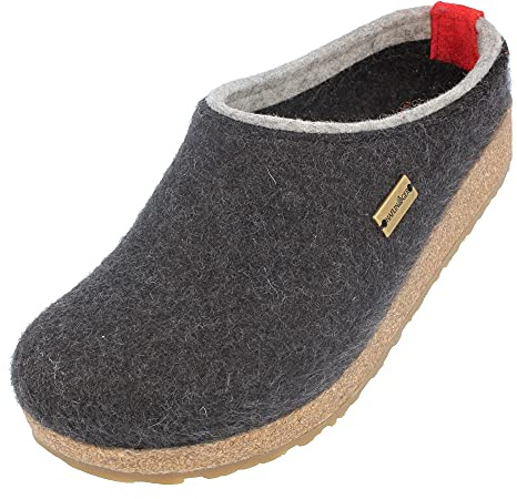 HAFLINGER Kris Felt Clog Wool Clogs Slipper Mules Shoes Unisex Gray (Charcoal 77) EU 39