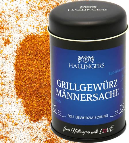 Hallingers Genuss Manufaktur Gewürzmischung Geschenk - Koch-Gewürze in edler Geschenk-Dose Männersache für Marinaden, Spare Ribs & Grill, Geschenkidee für Männer Freund