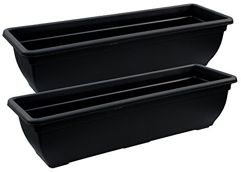 2 x Simpa® Ebony/Black Trough Plastic Garden Planter Indoor & Outdoor Flower/Plant Pot - 60cm Diameter - DIY Drainage Holes.