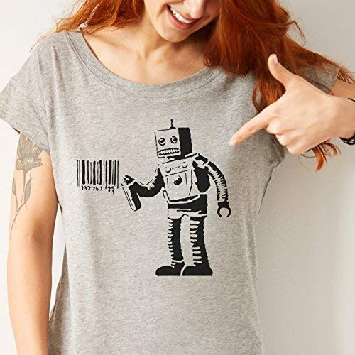 Banksy Roboter Malen Barcode Schablone Wiederverwendbar & Kunst Handwerk Malerei Schablone Malen Wände, Stoffe, Möbel Viele Größe Optionen - semi-transparent Schablone, 26x26cm