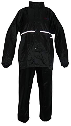 protectWEAR Tuta da Moto Antipioggia, 2 Parti, Nero Lucido