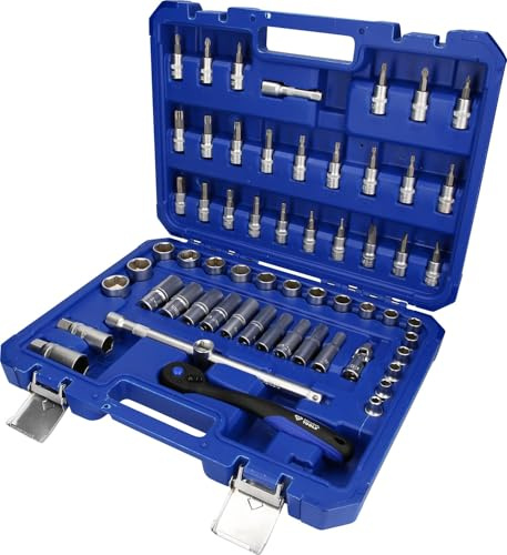 BRILLIANT TOOLS BT021061 3/8 Zoll Steckschlüssel-Satz, 61-tlg [Powered by KS TOOLS], Blauer Transportkoffer, 61-Tlg.