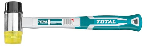 TOTAL - Martello in Gomma | Ø40 mm e 900 mm di Lunghezza | Martello a Doppia Testa | Carpenteria e Artigianato | Utile per Colpire Pezzi Metallici Senza Danneggiarli | Manico in Fibra