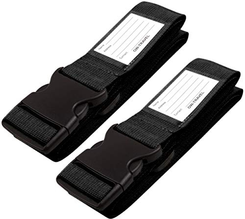 OW-Travel Cinta para Maletas de Viaje (2 Piezas Negra) Correa Maleta Resistentes Cinta Maleta Seguridad. Fáciles de Ubicar Correas Maletas Viaje con Etiqueta. Correa Equipaje Luggage Strap