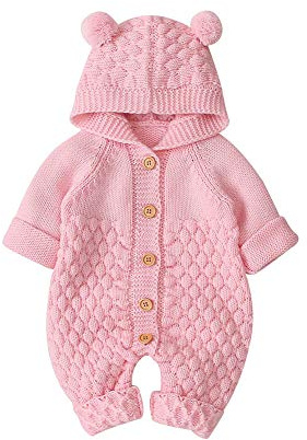 Baby stramplare med huva nyfödda flickor pojkar stickade Onesies varm pullover overall Outfits