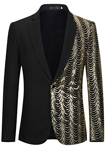 Cloudstyle Mens Stylish Dinner Tux Dress Blazer Gold Sequin Slim Fit Suit Jacket Sport Coat