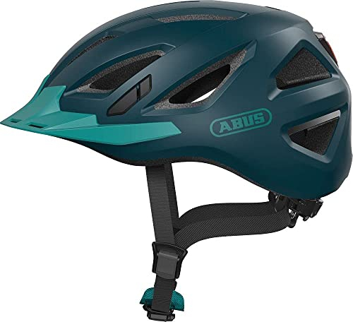 ABUS Stadthelm Urban-I 3.0 - Fahrradhelm mit Rücklicht, Schirm und Magnetverschluss - für Damen und Herren - Blaugrün, Größe M