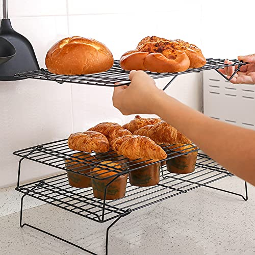 Cooling Baking Rack, 3Pcs Carbon Steel Nonstick Pan Cooling Rack Stacking Cake Cooling Rack for Biscuit Pizza Bread Cake Baking, 34 x 24.5 x 7cm