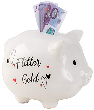 Geschenkestadl Sparschwein Flitter Geld Honeymoon Fund 14 x 18 cm Spardose