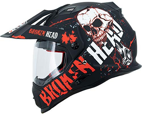 Broken Head Bone Crusher Motocross-Helm Rot mit Visier - Enduro MX Cross-Helm - Motorradhelm mit Sonnenblende