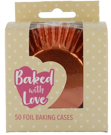 Baked With Love Pirottini da forno in alluminio, pirottini per cupcake, oleati, colore oro rosa, confezione da 50