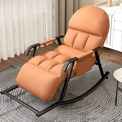 Mecedora para salón y exteriores, sillón con respaldo ajustable en 5 niveles y reposapiés, con bolsillos laterales, adecuada para salón y dormitorio (naranja)