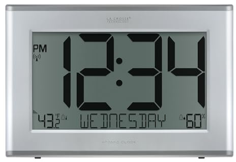 La Crosse Technology 513-63867-INT Horloge numérique atomique extra large avec température extérieure et humidité Argenté