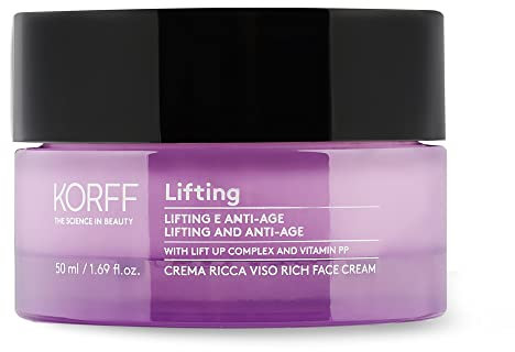 Korff Lifting Reiche Gesichtscreme, Lifting-Effekt mit Lift Up Complex und Vitamin PP, komfortable und feuchtigkeitsspendende Textur für trockene Haut, Format 50 ml