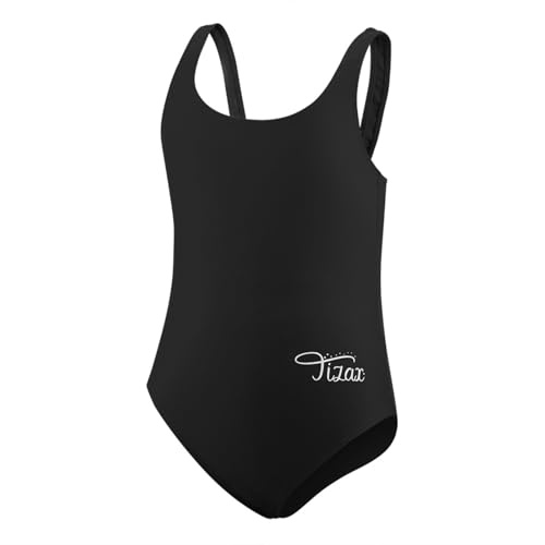 TIZAX Maillot Anti UV de Bain Une Pièce Fille Maillot de Bikini Athlétique Racerback pour Enfant Sangle épaisse Noir 13-14 Ans