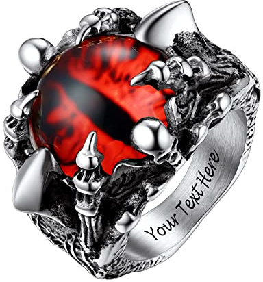 PROSTEEL Herren Gotik Schädel Ring Edelstahl Größe 54 personalisiert Roter Böser Blick Siegelring Todeskralle Band Ring Statement Ring Modeschmuck Accessoire für Biker Rapper