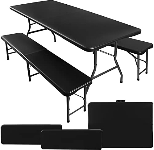 MT MALATEC Gartengarnitur klappbar 3-teilig Campingtisch 180x74cm mit 2 Bänken – Klapptisch Set wetterfest bis 230kg – Gartentisch Catering Outdoor Koffertisch Picknickfest