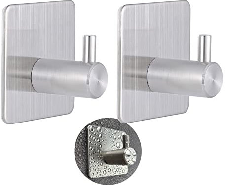 LIYUABU Selbstklebende Haken Handtuchhaken,Silber Edelstahl Wand Duschhaken,Strapazierfähig zum Aufhängen von Handtüchern, Mänteln und Roben in Badezimmer/Küche/Schlafzimmer (2 Stück)