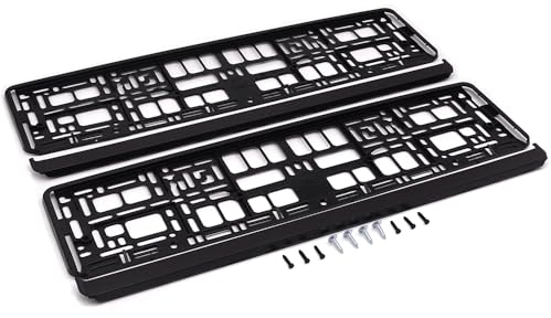 PlatePlus - Number Plate Holder For Car - Registration License Number Plate Holder Frame, Caravan, Trailer - Car Registration Plate Holders - Black, Modular System, ABS Plastic, Set of 2