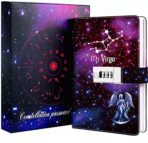 Dzhzal Diary with Lock, Starry Sky Journal for Boys Girls Women Lockable Leather Constellation Diary with Gifts Box, Personal Secret Locking Refillable A5 Notebooks 8.5 X 5.9
