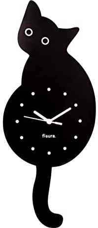Fisura - Pendule Horloge Murale Originale Horloge Murale Silencieuse Différents Modèles Bois et ABS Piles non incluses (Noir)