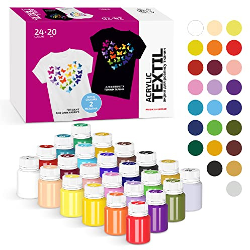 Permanent Textilfarbe Waschmaschinenfest Set – 24 x 20 ml Stoffmalfarben Waschfest für Kleidung, Sneaker & Leder | Permanent Textilfarbe ohne Bügeln | Stofffarbe für T-Shirt, Jeans & Taschen
