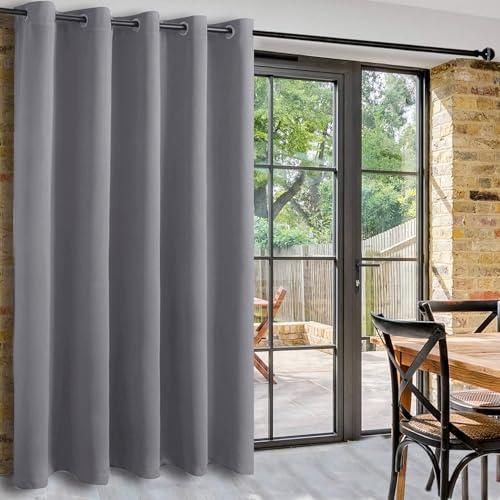 DWCN Thermovorhang Extra Breite Vorhänge Raumteiler Blickdicht H274xB254cm Raumtrenner Gardinen mit Ösen Verdunklungsvorhänge Blickdichte Gardinen für Wohnzimmer,Schlafzimmer,Büro,1 Stück, Grau