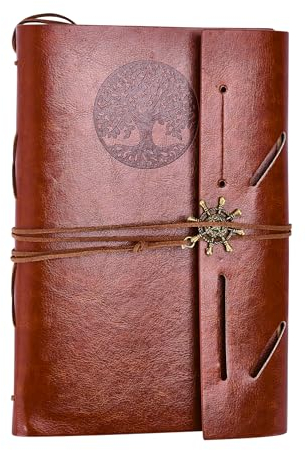 Happilax Compass Vintage-Tagebücher aus Leder - Ziernaht am Rücken, Hochwertiges cremefarbenes Papier, Kompaktes Format, Ideal zum Zeichnen und Skizzieren, 23x3x16 cm - Skizzenbücher aus Leder - Braun