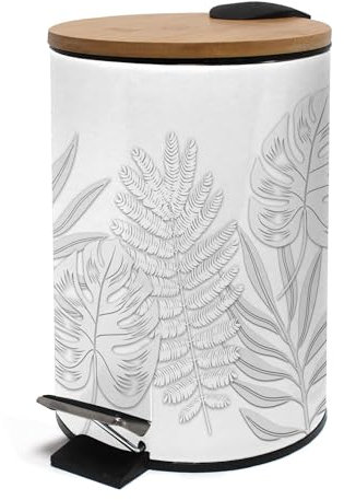Douceur d'Intérieur, Poubelle à Pédale (3 l) Amber Gris, Métal Imprimé et Bambou