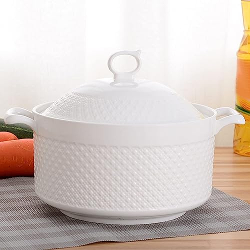 Vnook Ceramic Soup Tureen with Soup Ladle Soup Bowl with White Lid Made of Porcelain for Restaurant Home Kitchen White Decoration Soup Pot,200mm