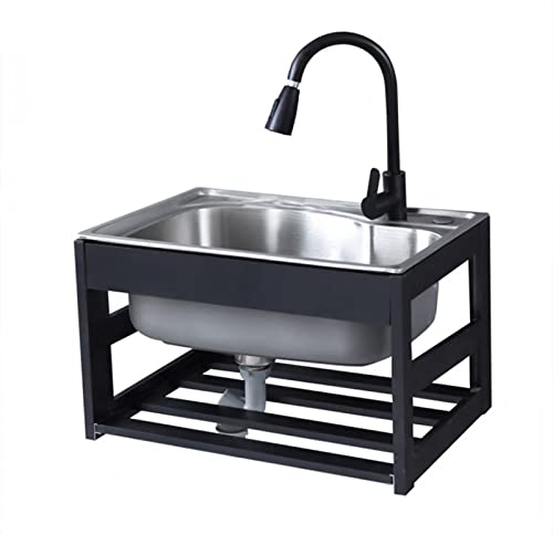 Spültisch Einzelbecken Wandmontage Ausgussbecken Spülbecken Edelstahl 1 Becken mit Wasserhahn Lagerregal mit Ständer für Wäsche Hinterhof Garage Restaurant Außen Innen. ( Color : Pull faucet , Size :
