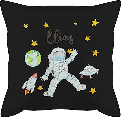 Kissen 50x50 - Weltall - Astronaut Kinder Raumfahrt Weltraum Planet Geschenk - 50 x 50 cm - Schwarz - kinderzimmer Planeten Rakete männerkissen NASA raketen Pillow Astronauten Name Universum