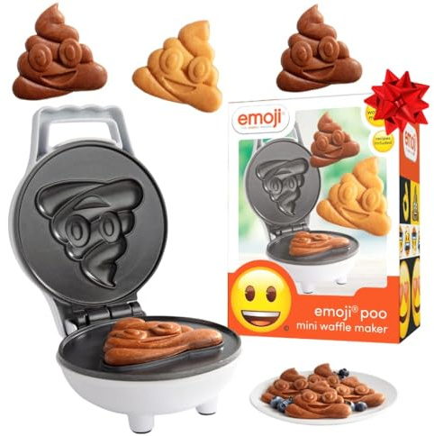 Emoji Poop Mini Waffle Maker- Mothers Day Breakfast Fun for Kids w Smiley Face Design, 4 Waffler Iron Makes Poo Shaped Pancakes, Electric Nonstick Appliance w Recipes, Gag Gift - Licensed by Emoji
