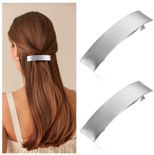 2 Stück Französische Haarspangen Silber, Haarspange Damen Groß, Dutt Haarspange mit Stab, Metall Haarhalter Clips Dekorativer Haarschmuck für Frauen und Mädchen