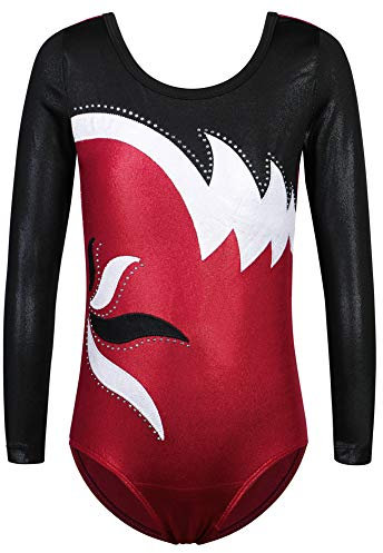 ZNYUNE Kinder Gymnastik Trikot Klassisch Gymnastikanzug Langarm für Mädchen 197 WineRed 16A